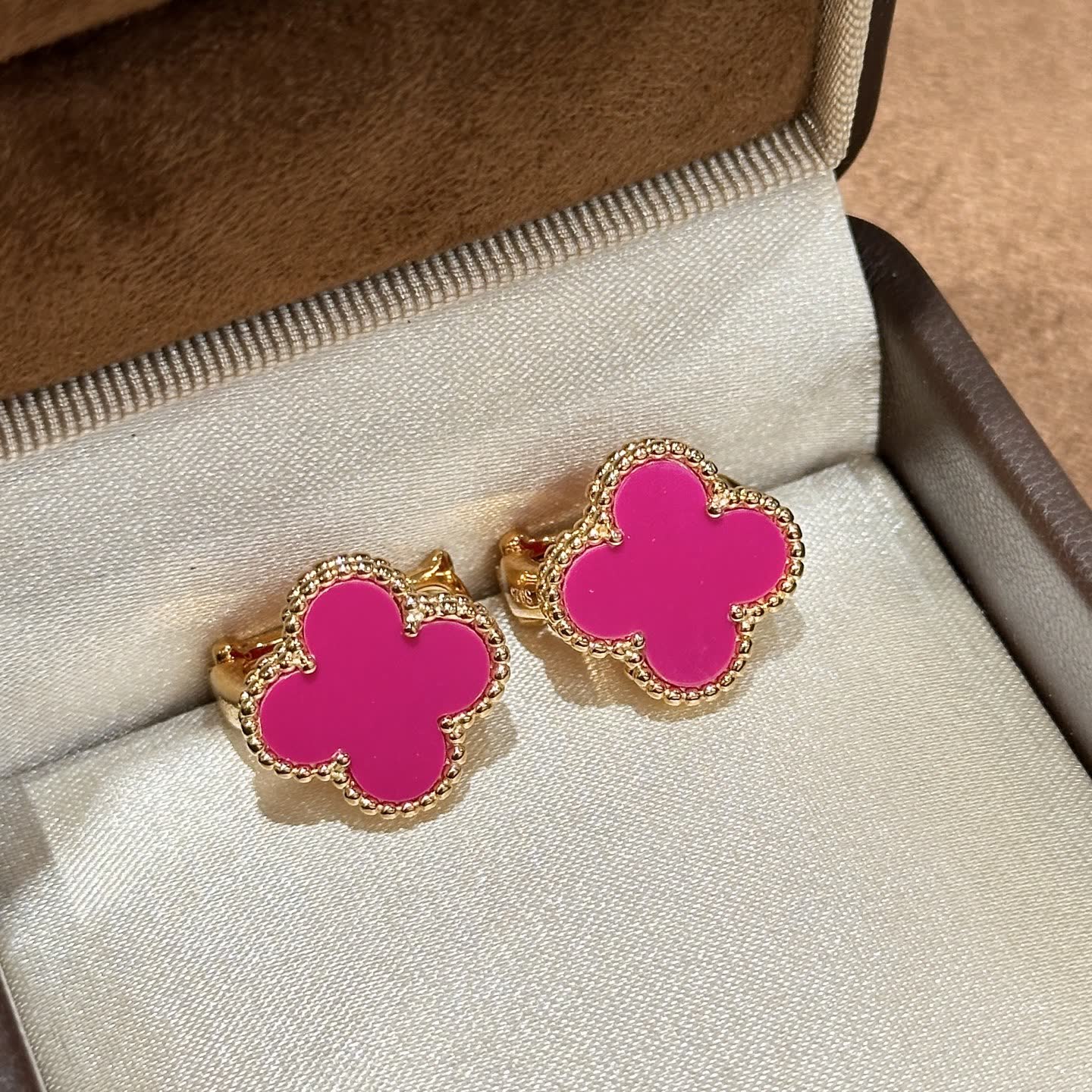 Van Cleef & Arpels Alhambra Pink Enamel Earrings